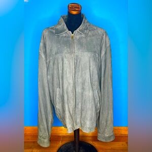 Men's Gray Green Suede Leather Bachrach Jacket Overcoat